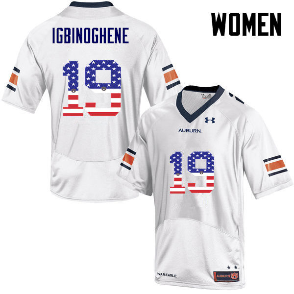 Women #19 Noah Igbinoghene Auburn Tigers USA Flag Fashion College Football Jerseys-White - Click Image to Close